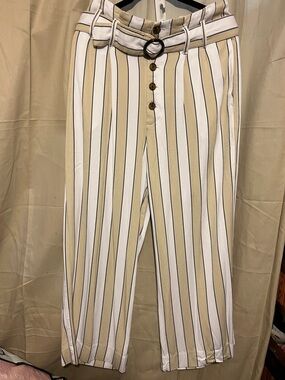 Abercrombie & Fitch Beige and White Striped Straight-Leg Pants